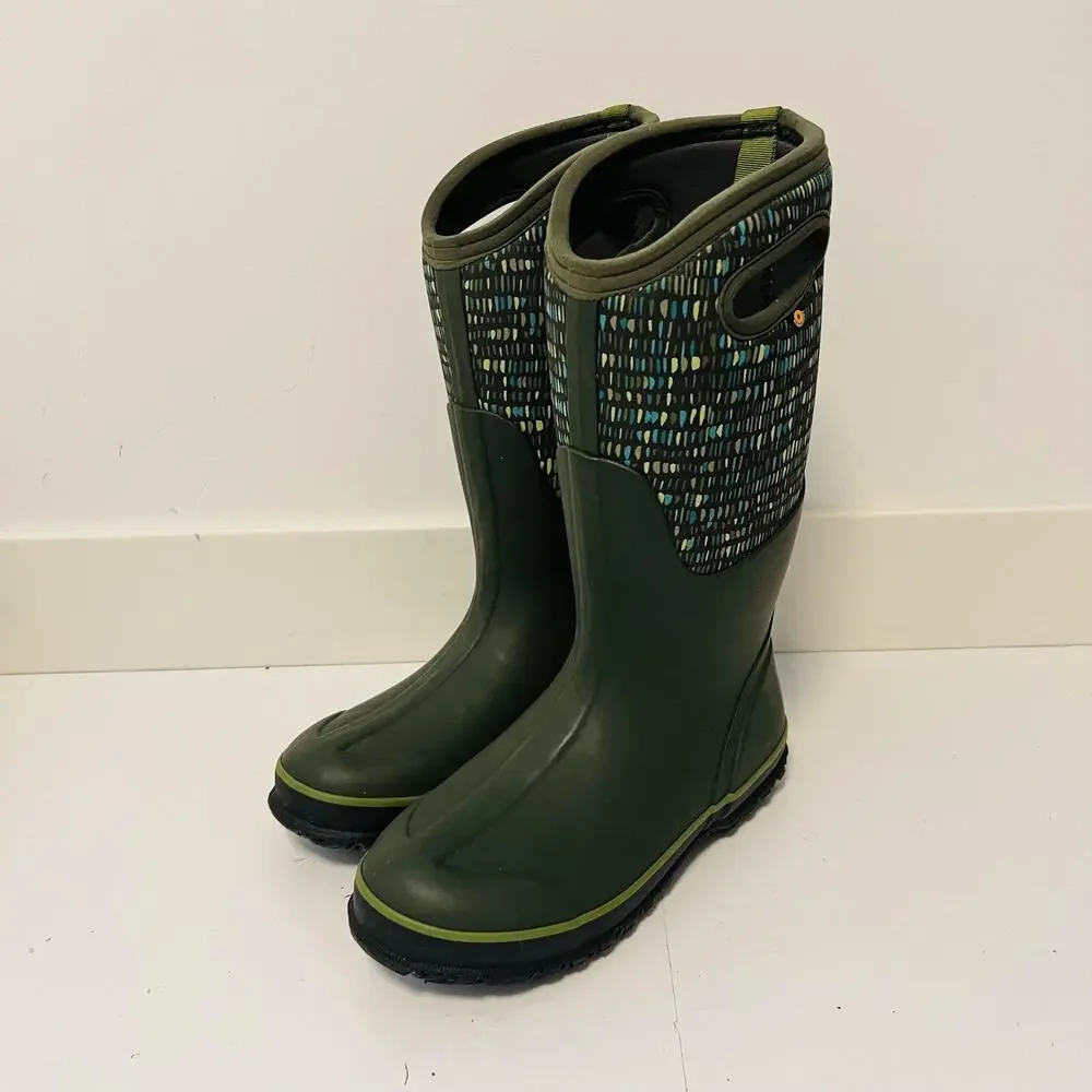 Bogs Boots Womens 8 Green Rubber Twinkle Neo Mid Calf Rain Shoes Waterproof